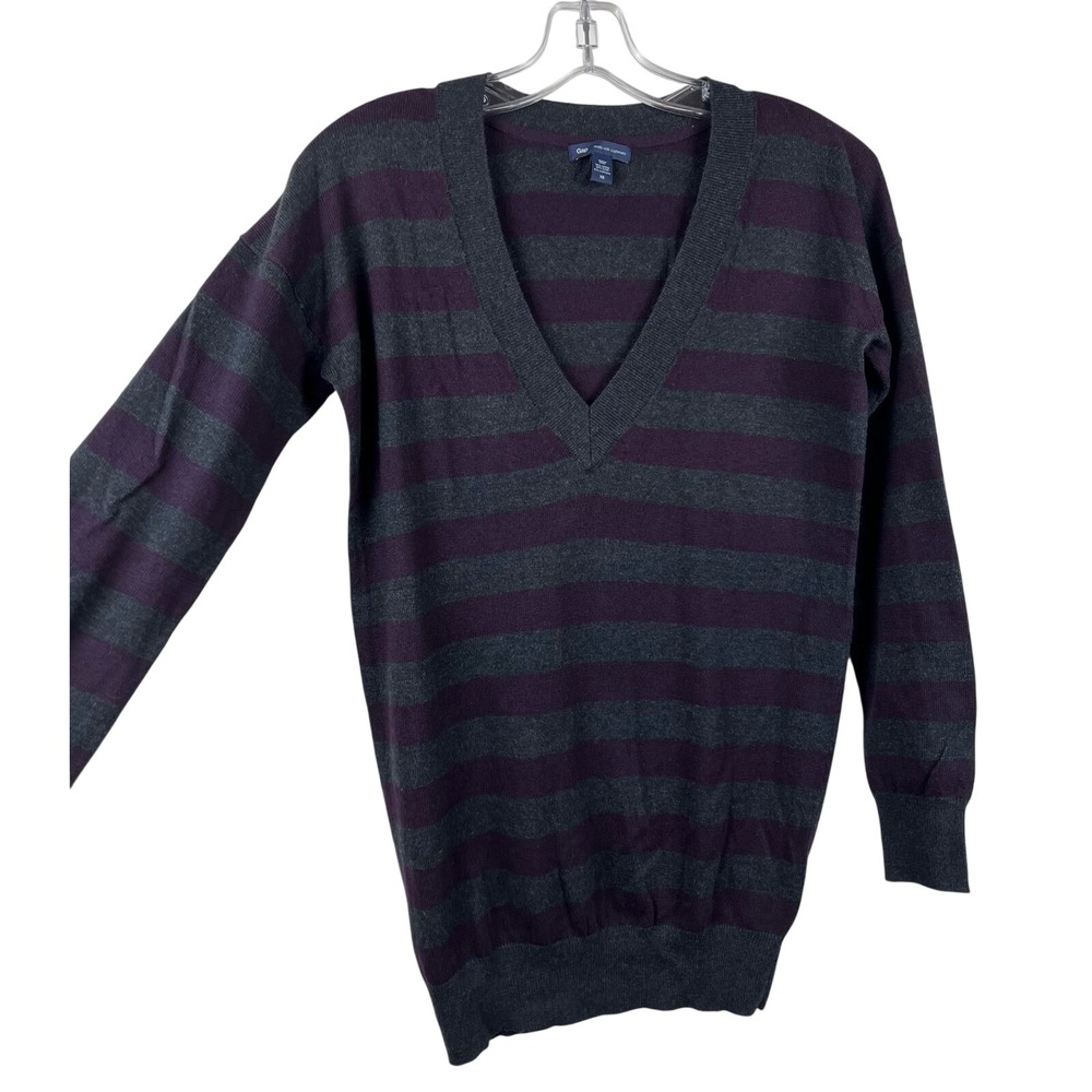 Gap Cashmere Blend Striped Tunic Sweater XS Y2K Preppy Dark Academia Purple Gray